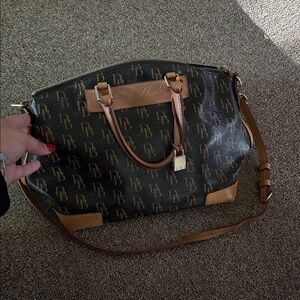 Dooney & Bourke Black and Tan Monogram Satchel